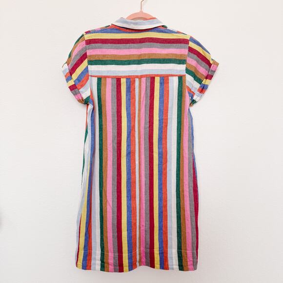 J. Crew Rainbow Stripe Linen Blend Short Sleeve Shirt Mini Dress Size Small - Picture 5 of 5
